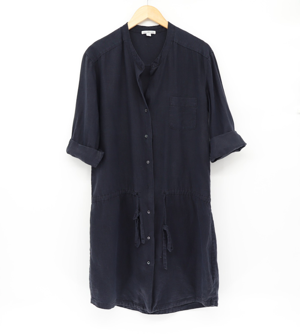 James Perse Black Linen Drop Waist Lagoonlook Shirt Dress Sz 4 US Sz 12
